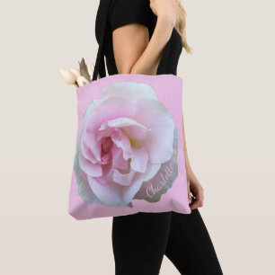 Mooie Licht Roze Roos Aangepaste Naam Tote Bag