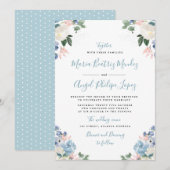 Mooie lichtblauwe aquarel bloemige bruiloft kaart (Voorkant / Achterkant)