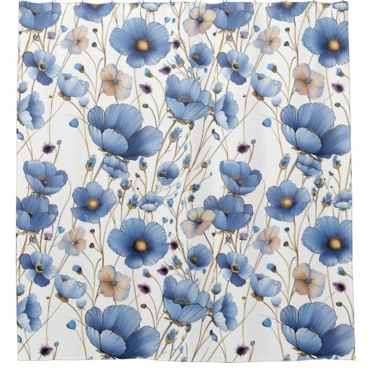 Mooie lichtblauwe bloem douchegordijn (Voorkant)