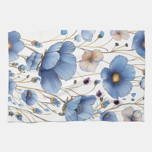 Mooie lichtblauwe bloem theedoek (Horizontaal)