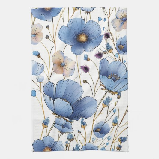 Mooie lichtblauwe bloem theedoek (Verticaal)