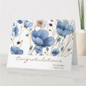 Mooie lichtblauwe bloemen bruiloft groet kaart (Voorkant)