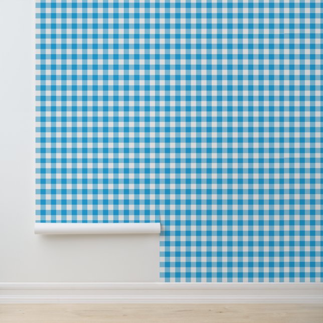 Mooie Lichtblauwe Gingham Patroon Afneembare Behan Behang (Applicatie)
