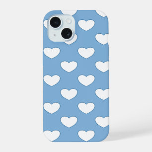 Mooie lichtblauwe kleur en witte harten iPhone 15 case