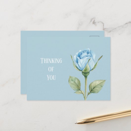 Mooie Lichtblauwe Roos Bloem Briefkaart (Voorkant / Achterkant in situ)