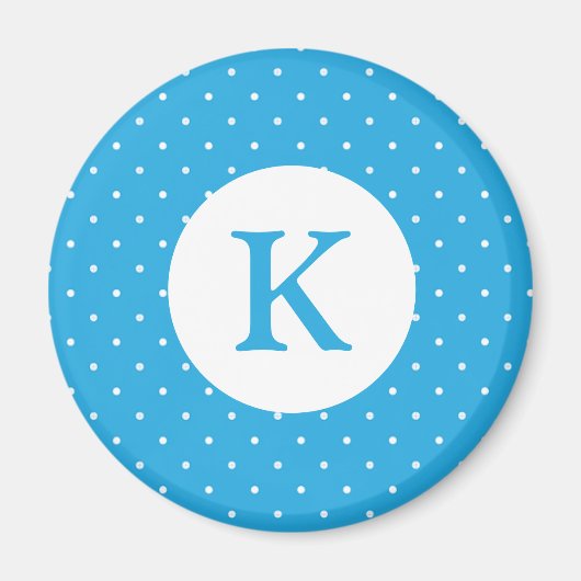 Mooie lichtblauwe stippenpatroon monogram magneet (Voorkant)