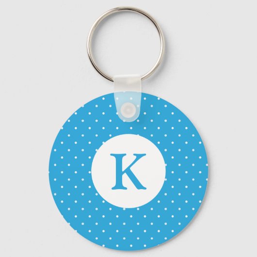 Mooie lichtblauwe stippenpatroon monogram sleutelhanger (Voorkant)