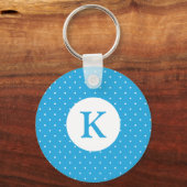 Mooie lichtblauwe stippenpatroon monogram sleutelhanger (Achterkant)