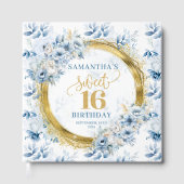 Mooie lichtblauwe Sweet 16 Guest Sign In Boek Goud (Voorkant)