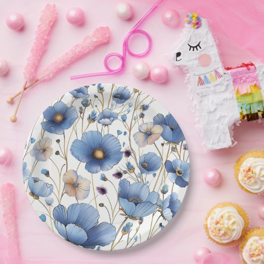 Mooie lichtblauwe wilde bloem papieren bordje (Feest)