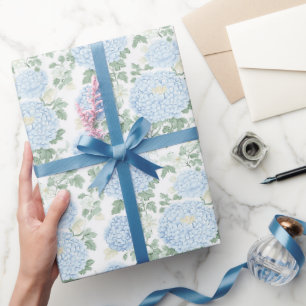 Mooie Lichtblauwe Witte Bloemen Bruidsdouche Cadeaupapier