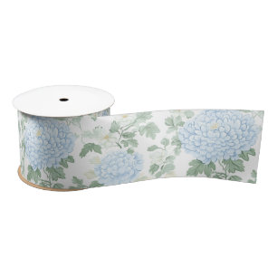 Mooie Lichtblauwe Witte Bloemen Bruidsdouche Satijnen Lint