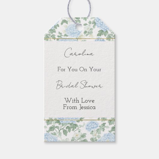 Mooie Lichtblauwe Witte Bloemen Bruiloftsdouche Cadeaulabel (Voorkant)