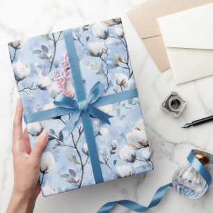 Mooie lichtblauwe witte bloemrijke bruidsdouche cadeaupapier