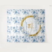 Mooie lichtblauwe zoete 16 gouden glitter banner wandkleed (Voorkant (horizontaal))