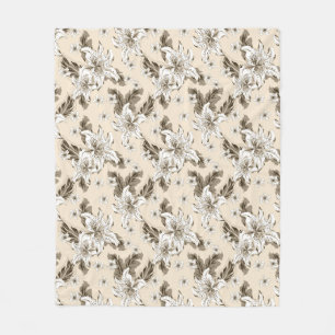 Mooie lichtbruine bloempatroon fleece deken