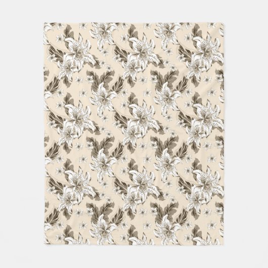 Mooie lichtbruine bloempatroon fleece deken (Voorkant)