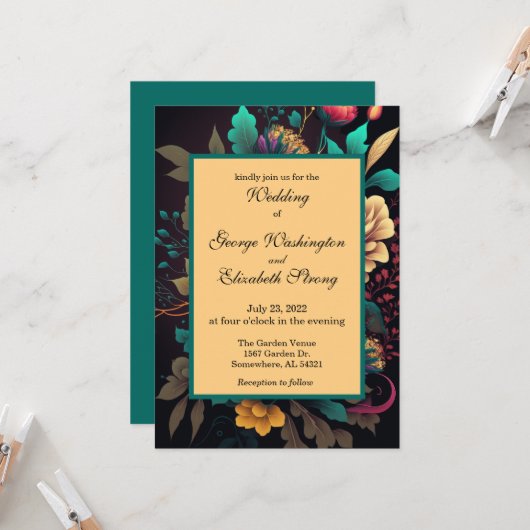 Mooie, lichte bruiloft kaart (Voorkant / Achterkant in situ)