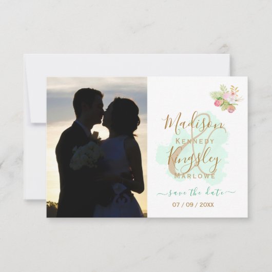 Mooie Lichte Groene 💚 Botanische Boho Bruiloft Save The Date (Voorkant)