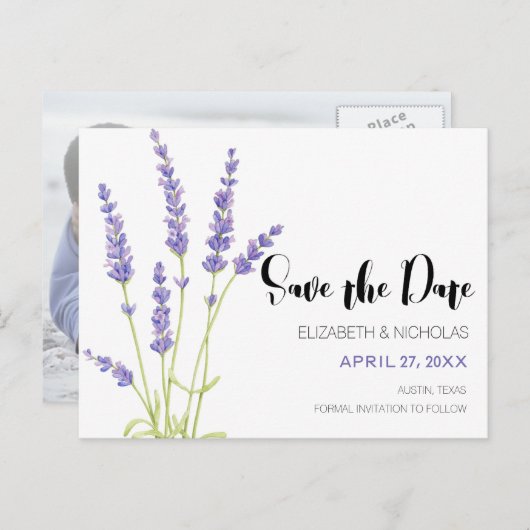 Mooie lichte Paarse lavendelfoto Sla de datum op Aankondigingskaart (Voorkant / Achterkant)