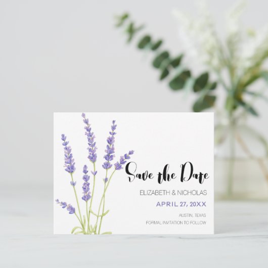 Mooie lichte Paarse lavendelfoto Sla de datum op Aankondigingskaart (Staand voorkant)