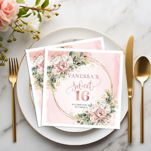 Mooie lichte roze bloemige Sweet Sixteen servetten