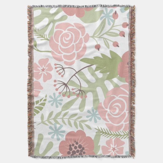 Mooie Lichte Roze en Groene Bloemen Deken (Voorkant Verticaal)