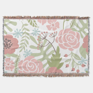 Mooie Lichte Roze en Groene Bloemen Deken