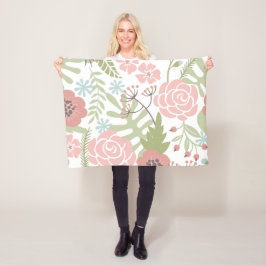 Mooie Lichte Roze en Groene Bloemen Fleece Deken