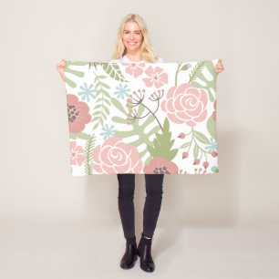 Mooie Lichte Roze en Groene Bloemen Fleece Deken
