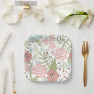 Mooie Lichte Roze en Groene Bloemen Papieren Bordje