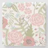 Mooie Lichte Roze en Groene Bloemen Stenen Onderzetter (Voorkant)