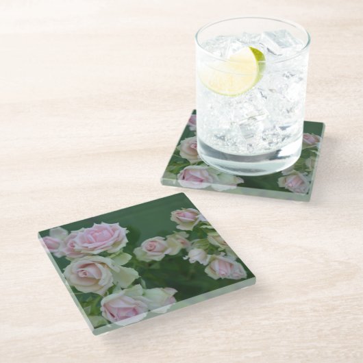 Mooie lichte roze rozen glazen onderzetter (Schuin)