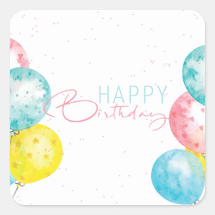 Mooie lichte waterverf Happy Birthday Vierkante Sticker