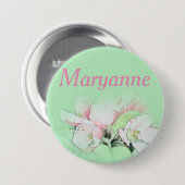 Mooie lichtroze appelbloesem naam speld ronde button 7,6 cm (Voorkant /achterkant)