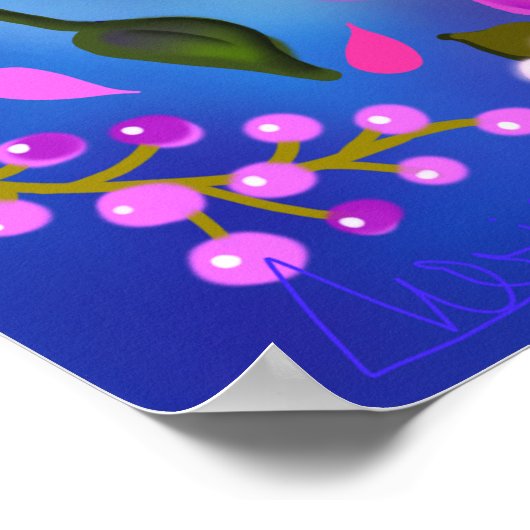 Mooie, lichtroze bloemen en blauwe bessen poster (Hoek)