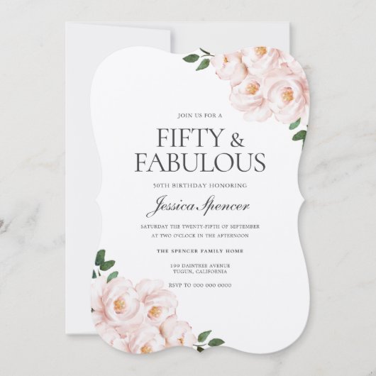 Mooie, lichtroze bruine roze legant 50e verjaardag kaart (Voorkant)