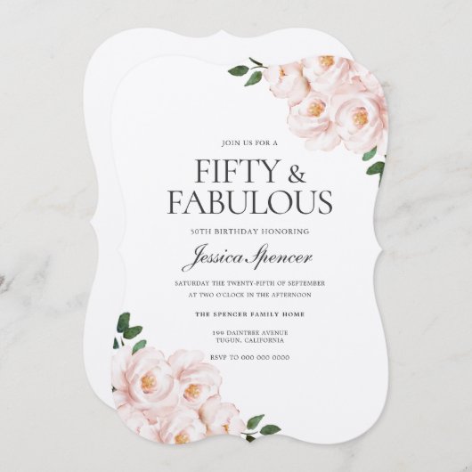 Mooie, lichtroze bruine roze legant 50e verjaardag kaart (Voorkant / Achterkant)