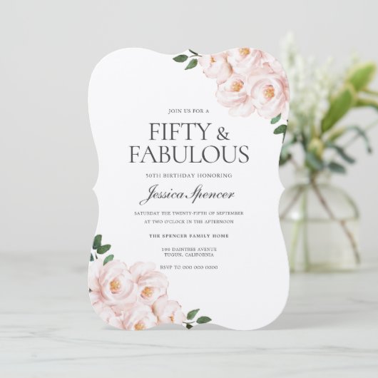 Mooie, lichtroze bruine roze legant 50e verjaardag kaart (Staand voorkant)