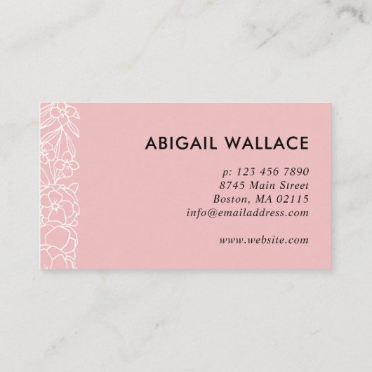 Mooie, lichtroze Lijst van Floral Greenery Visitekaartje (Achterkant)
