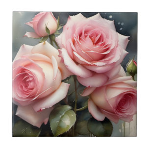 Mooie lichtroze rozen tuin aquarelschildering tegeltje