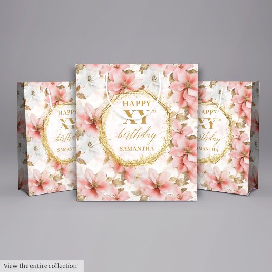 Mooie Lichtroze Waterverf 90 Verjaardag Gift Bag Medium Cadeauzakje