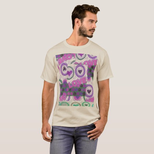 Mooie liefde hart motief art print t-shirt (Voorkant volledig)