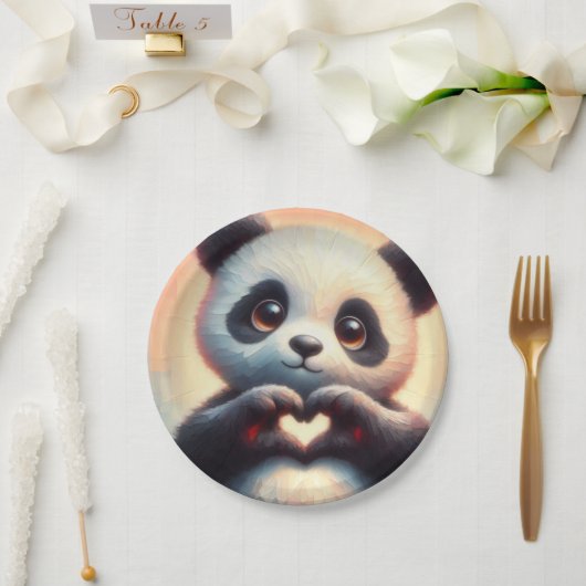 Mooie liefde hart panda papieren bordje (Huwelijk)