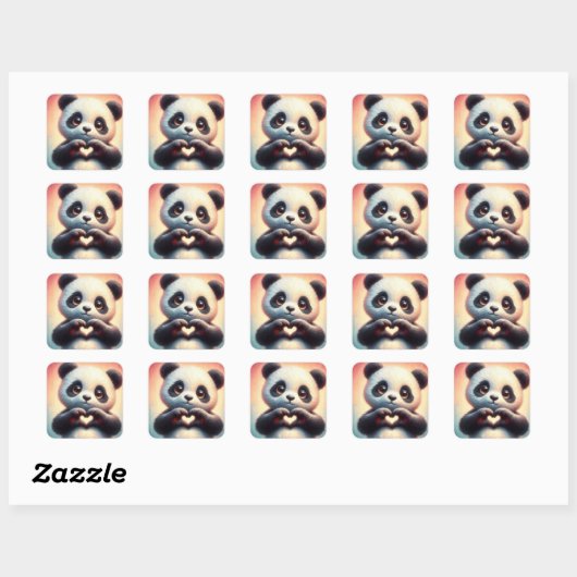 Mooie liefde hart panda vierkante sticker (Vel)