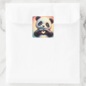 Mooie liefde hart panda vierkante sticker (Tas)