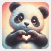 Mooie liefde hart panda vierkante sticker (Voorkant)