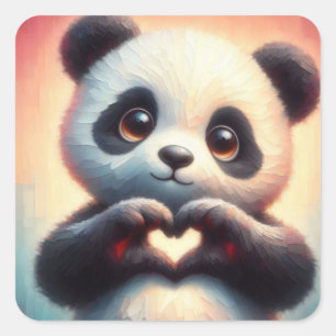 Mooie liefde hart panda vierkante sticker