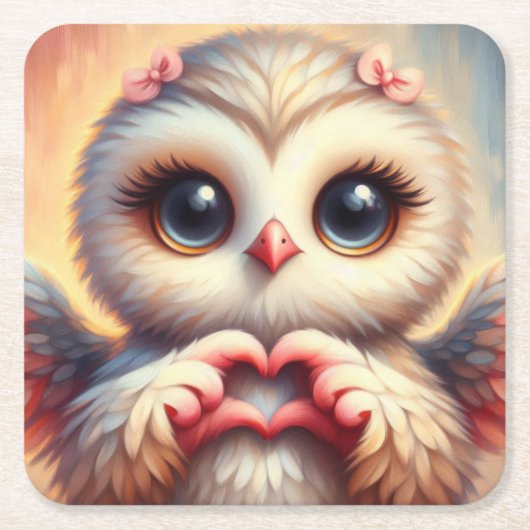 Mooie liefde hart uil kartonnen onderzetters (Voorkant)
