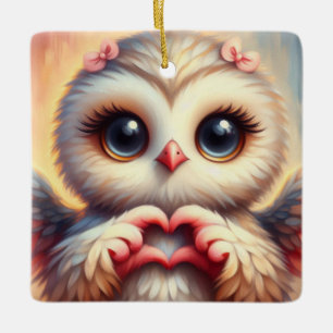 Mooie liefde hart uil keramisch ornament